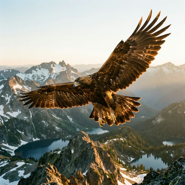 Águila real en vuelo sobre montañas